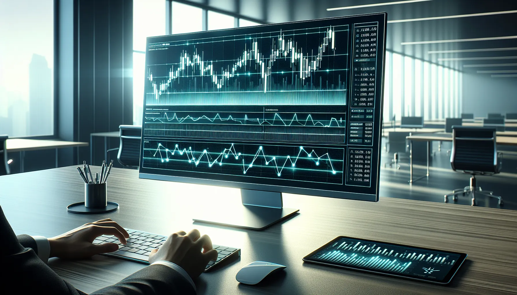 Trading monitor displaying Pionex grid bot interface with price chart and order levels.