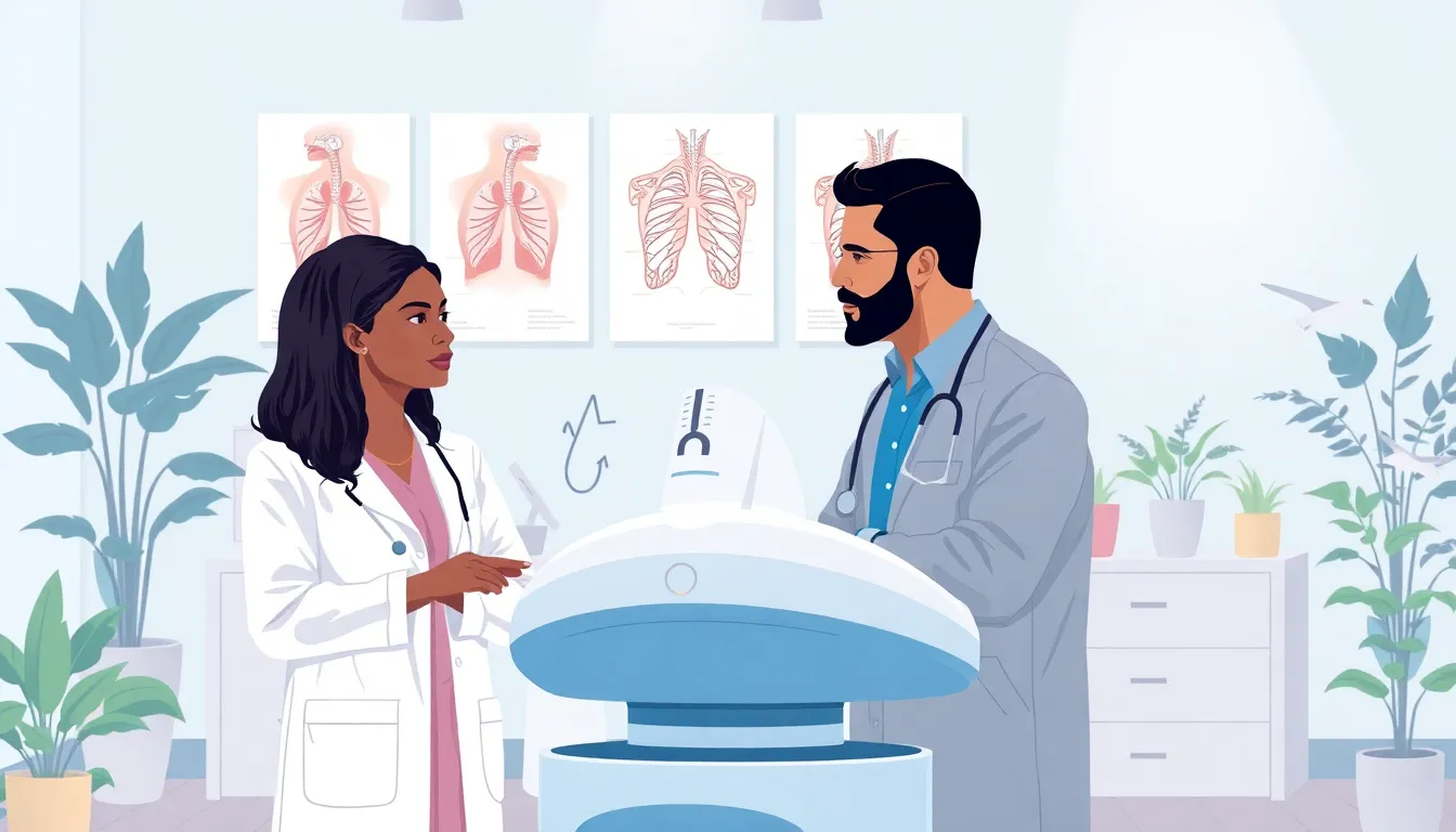 healthcare team discussing sleep apnea in a modern clinic.