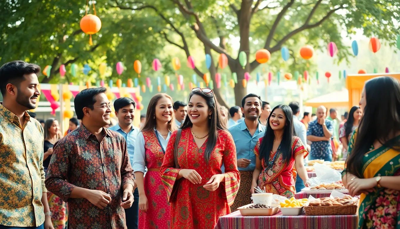 diverse professionals celebrating together at a cultural festival.