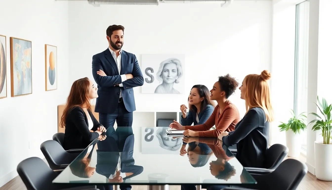 diverse team collaborating in a modern office setting.