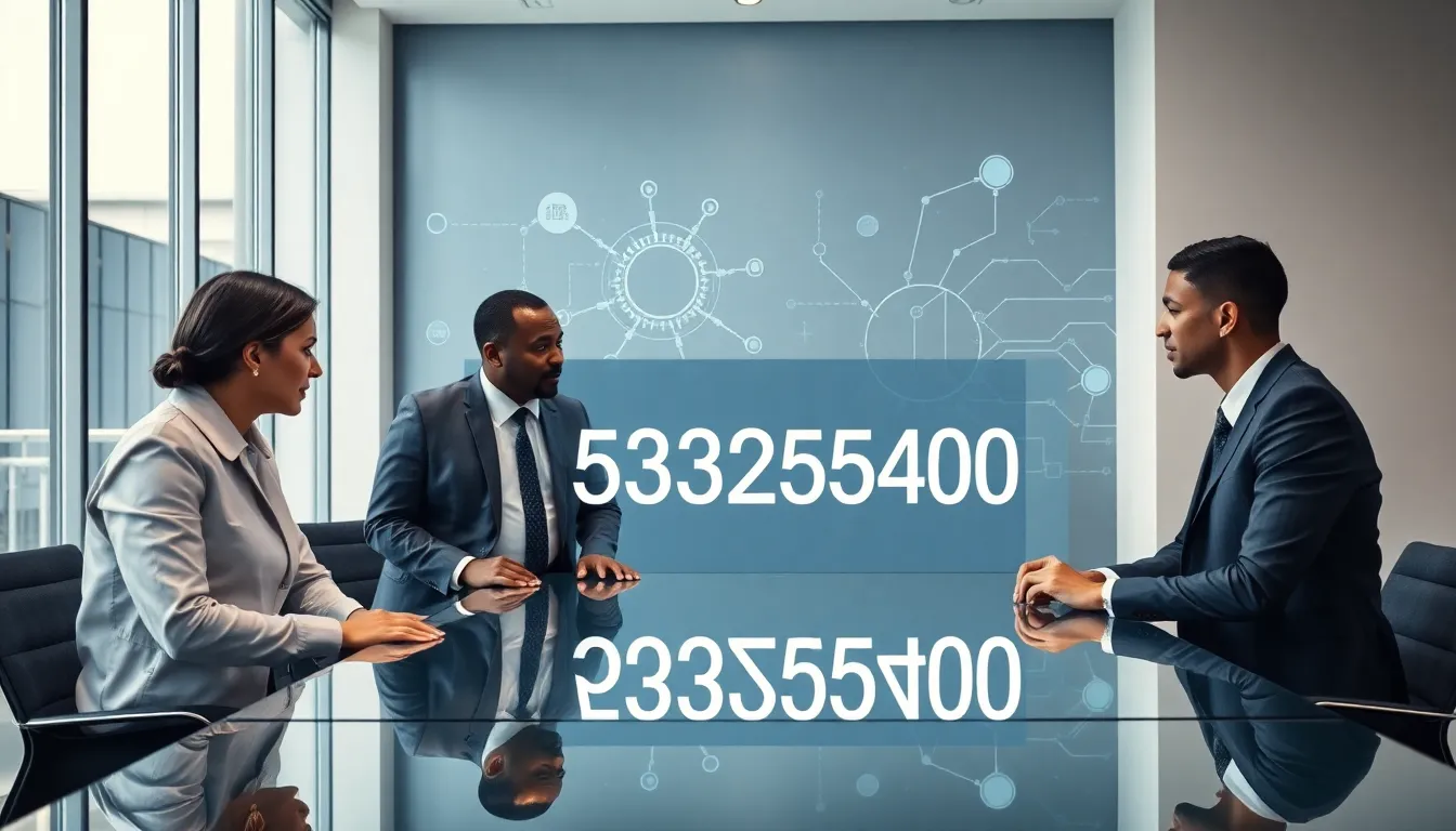 diverse professionals discussing telecommunications in a modern office.