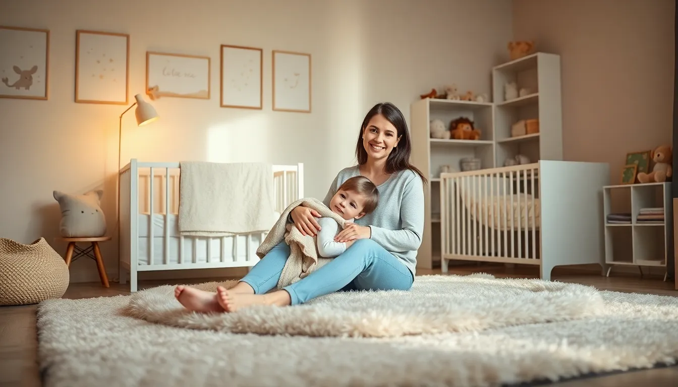 mother and child in a calming nursery environment.