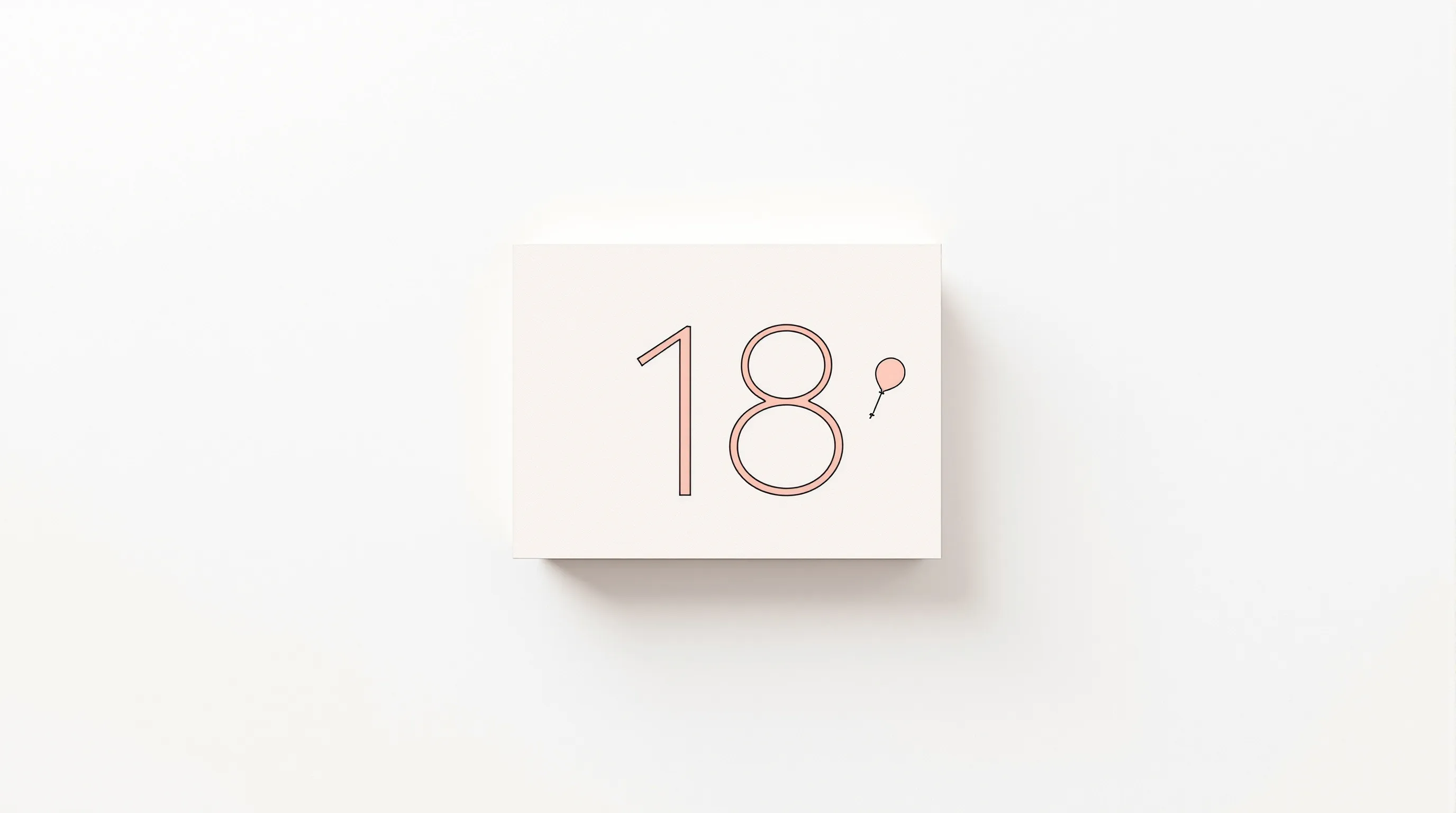 Minimalist birthday card with number eighteen on clean white background