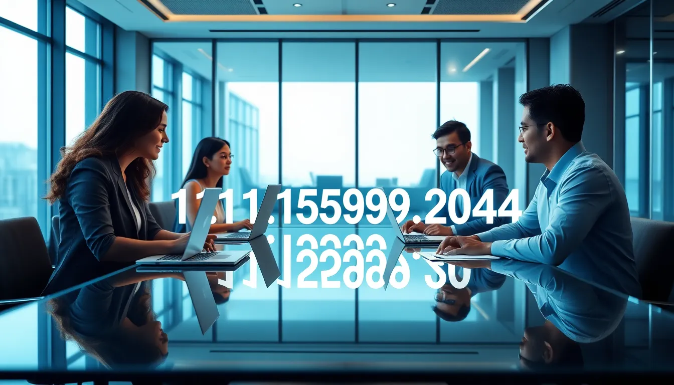 professionals discussing IP addresses in a modern office setting.