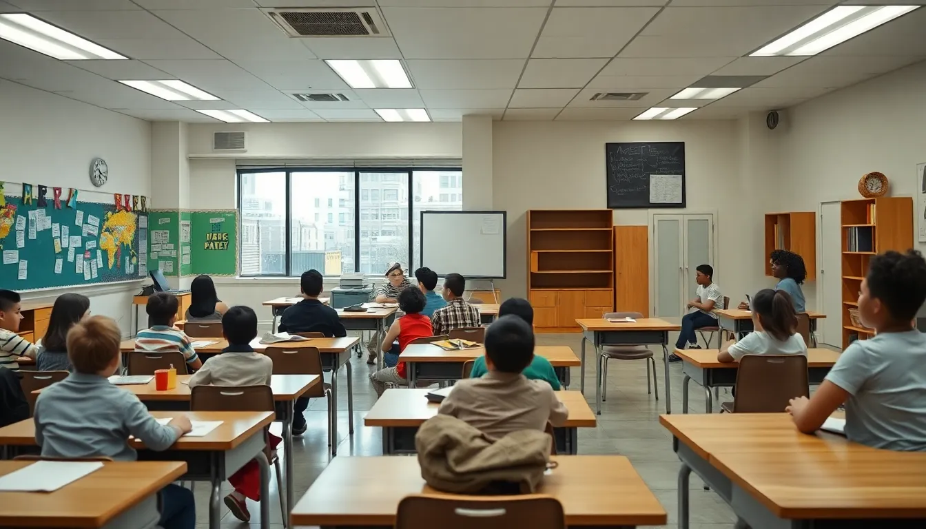 contrasting classrooms showing disparities in educational funding.