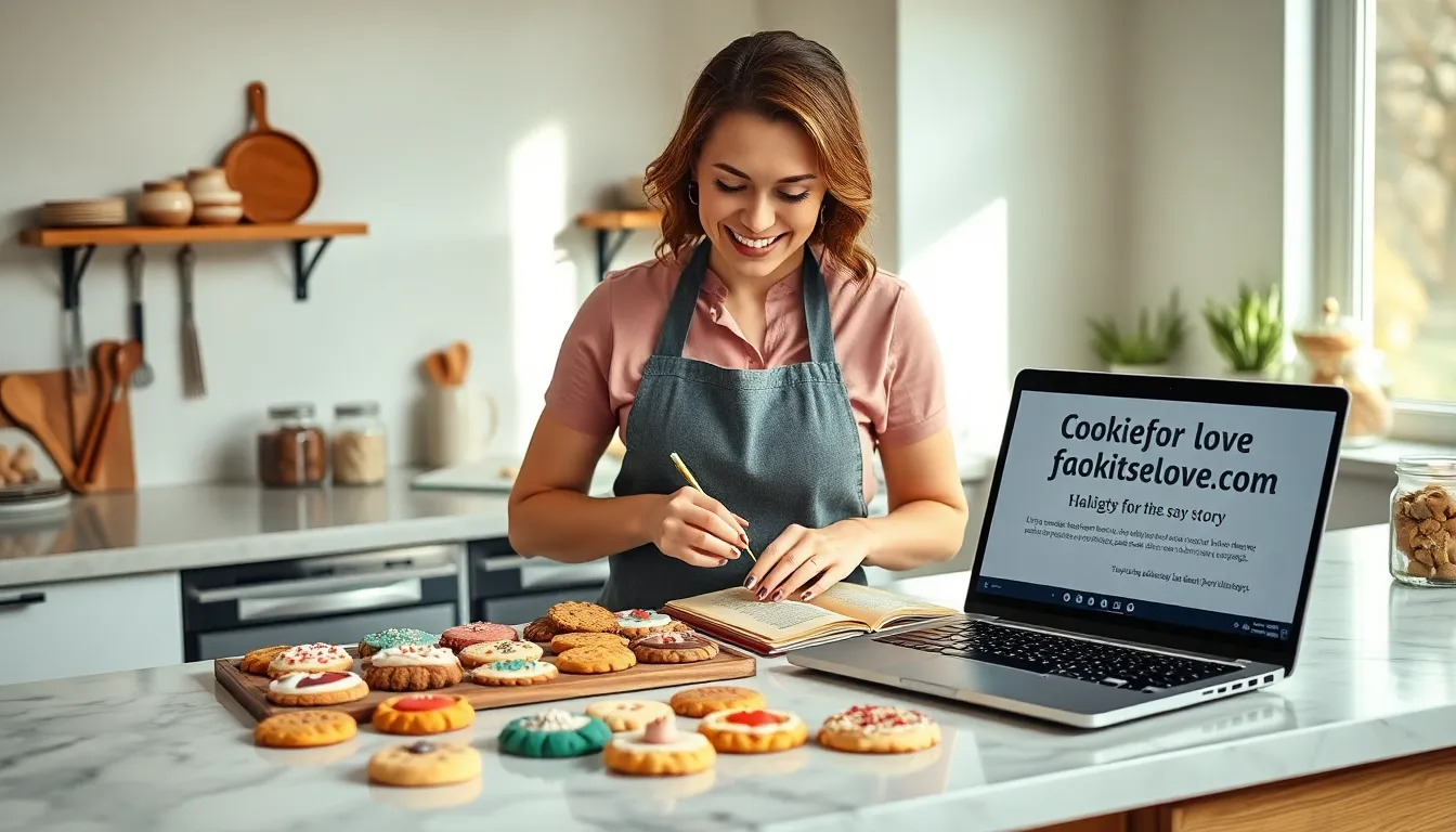 baker decorating cookies in a cozy kitchen space.