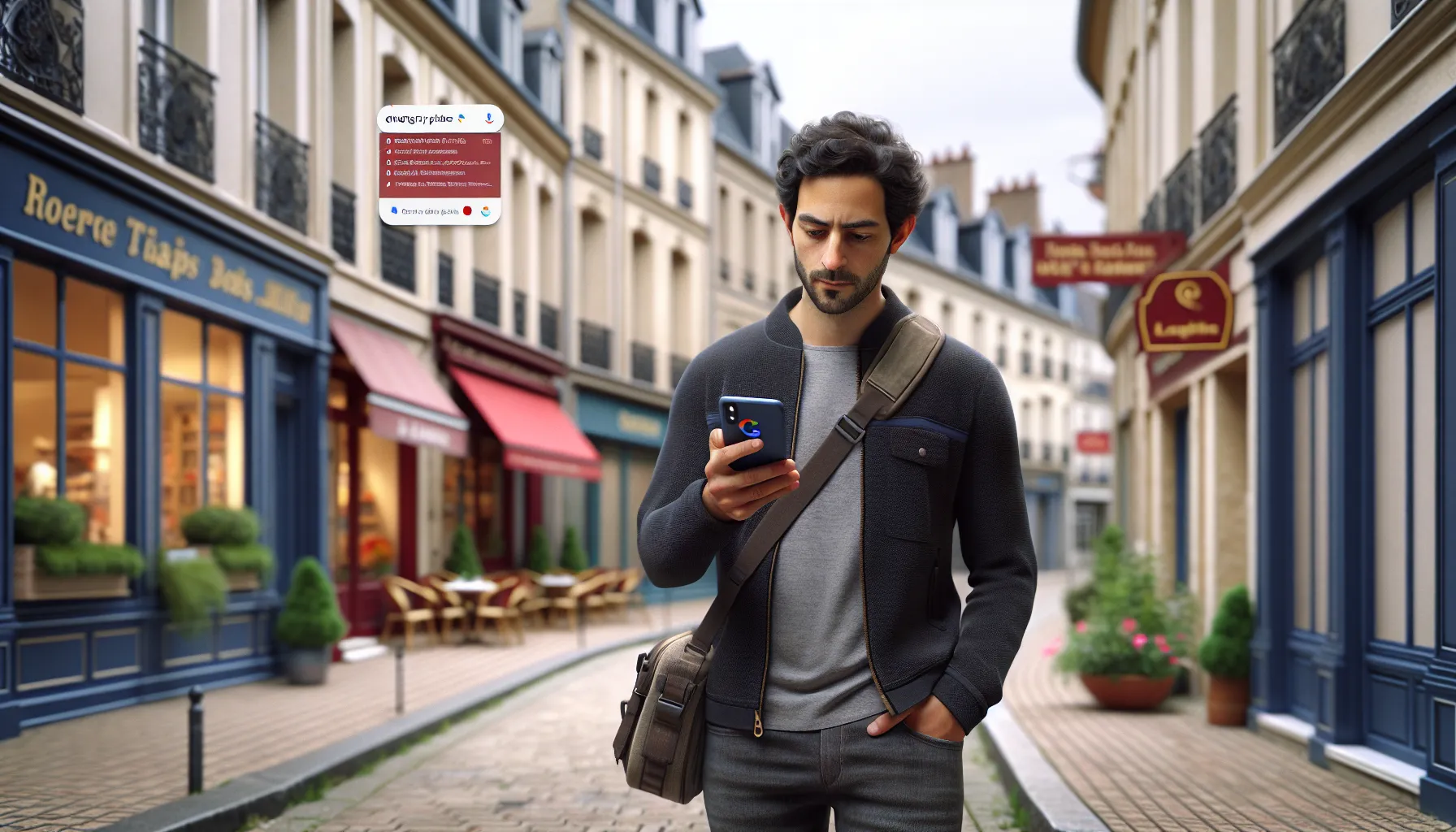 Man in Saint-Ouen using Google Maps on his phone to find local services.