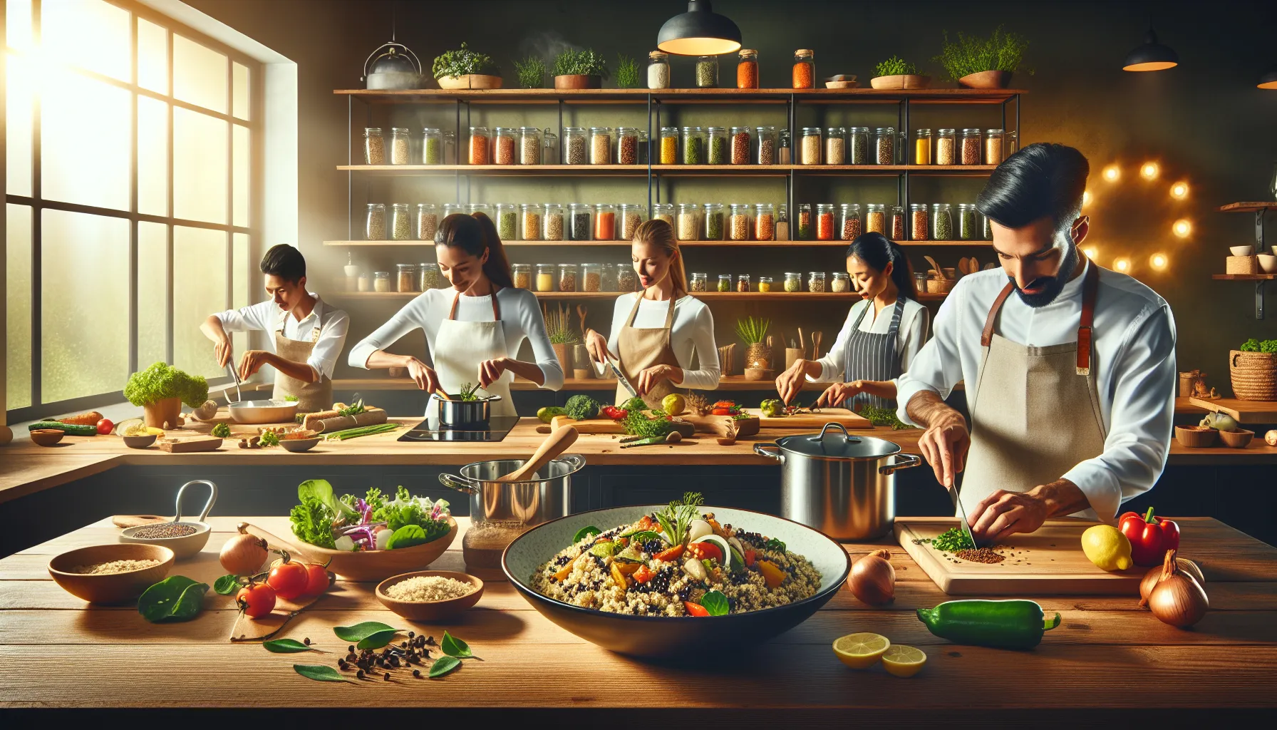 cooking professionals preparing nourishing recipes in a vibrant kitchen.