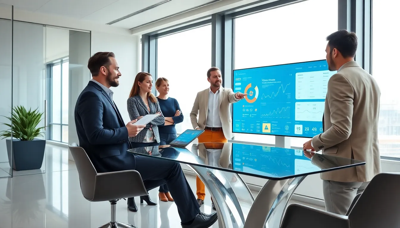 diverse professionals discussing digital security in a modern workspace.
