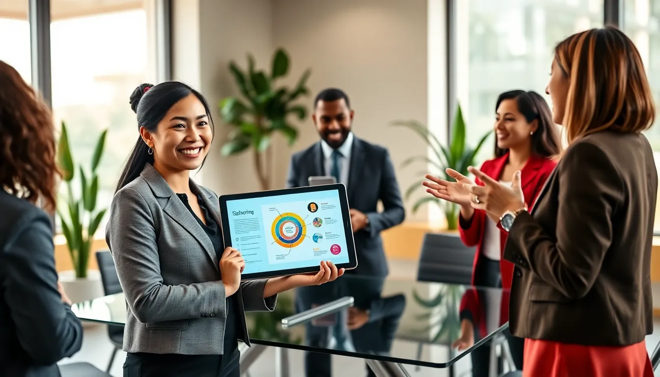 diverse team discussing happiness hormones in a modern office.