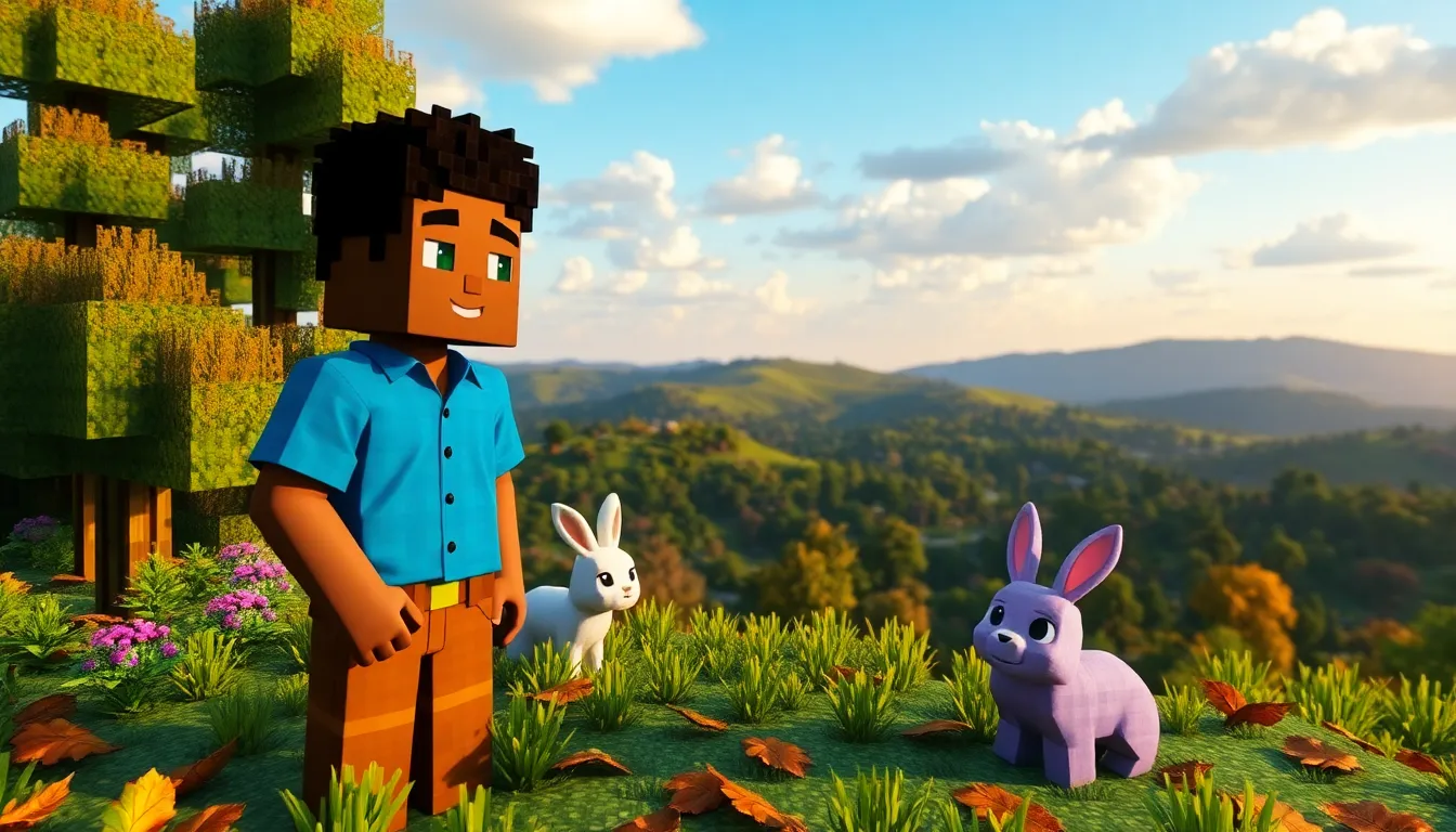 A Minecraft player exploring a colorful, revamped biome with new creatures.