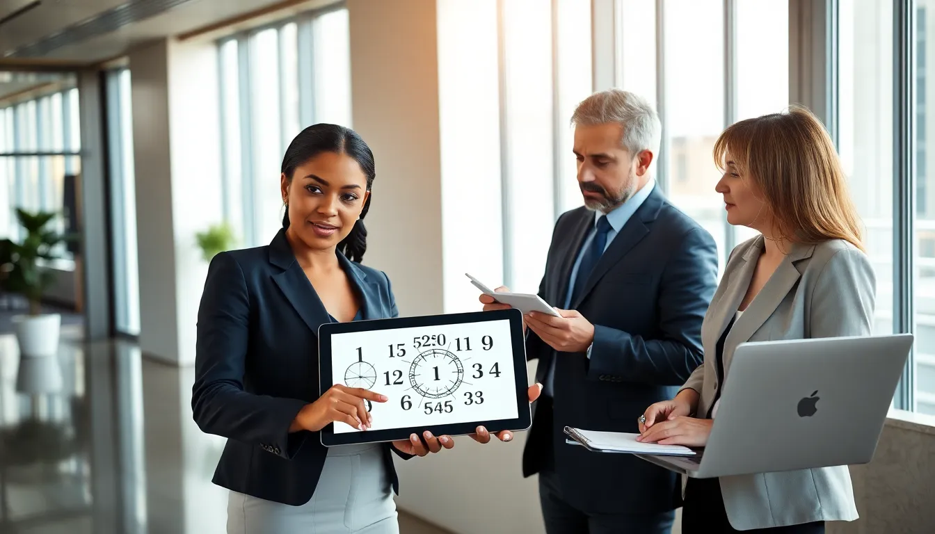 professionals discussing numerical significance in a modern office.