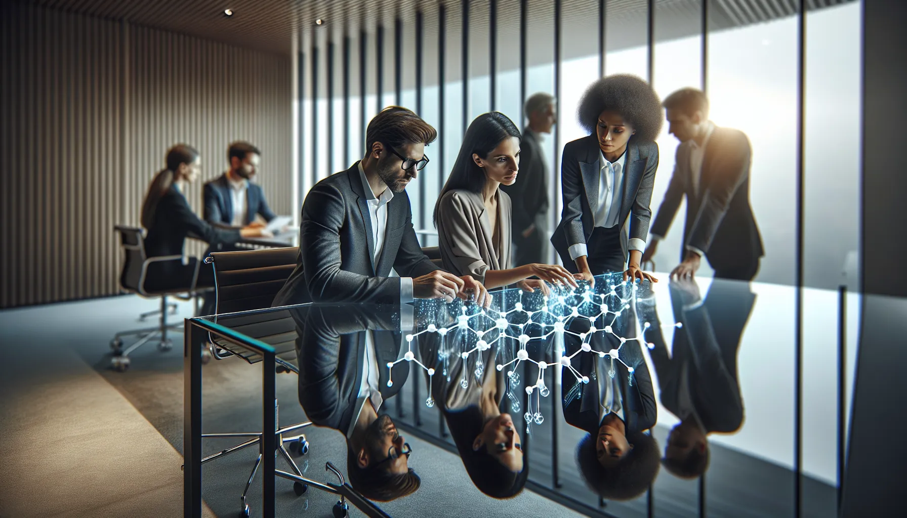 diverse team discussing Н2ьфеу in a modern office.