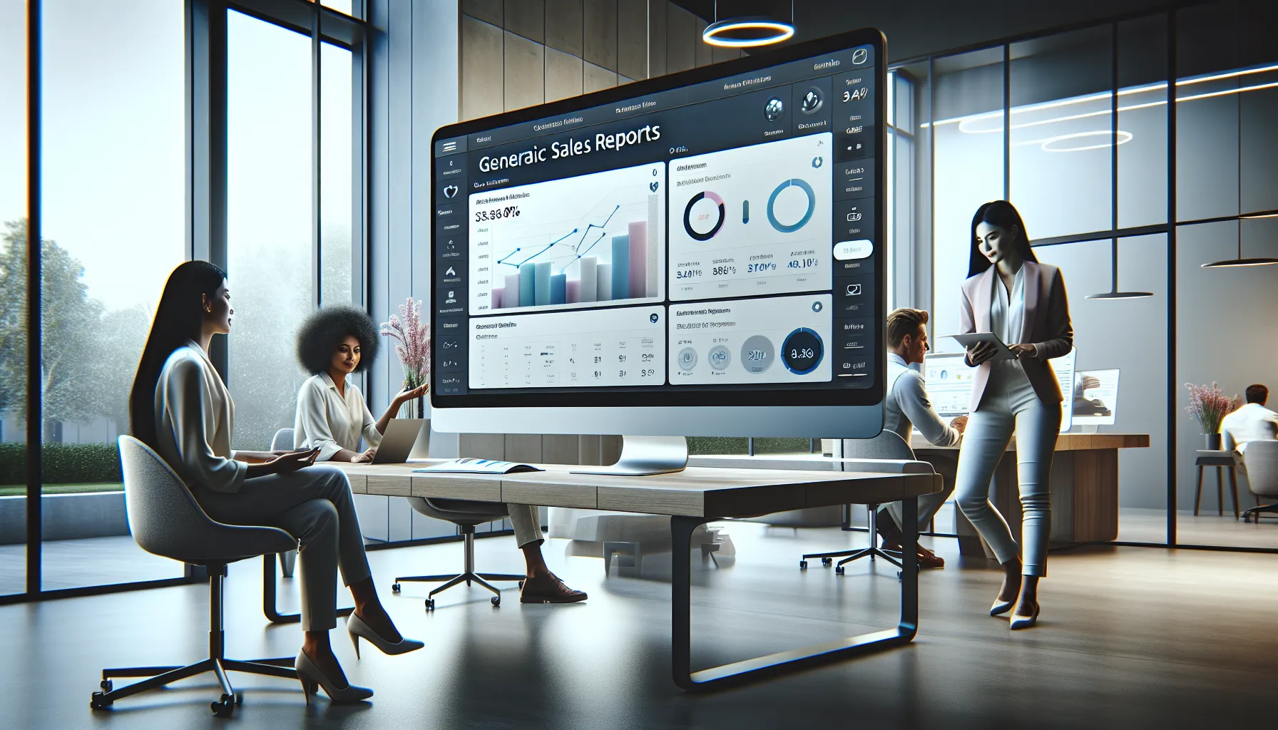 diverse team collaborating on a user-friendly software interface in an office.