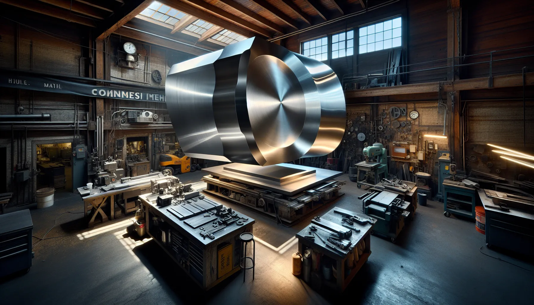 a comparison of aluminum and titanium samples in a metalworking shop.