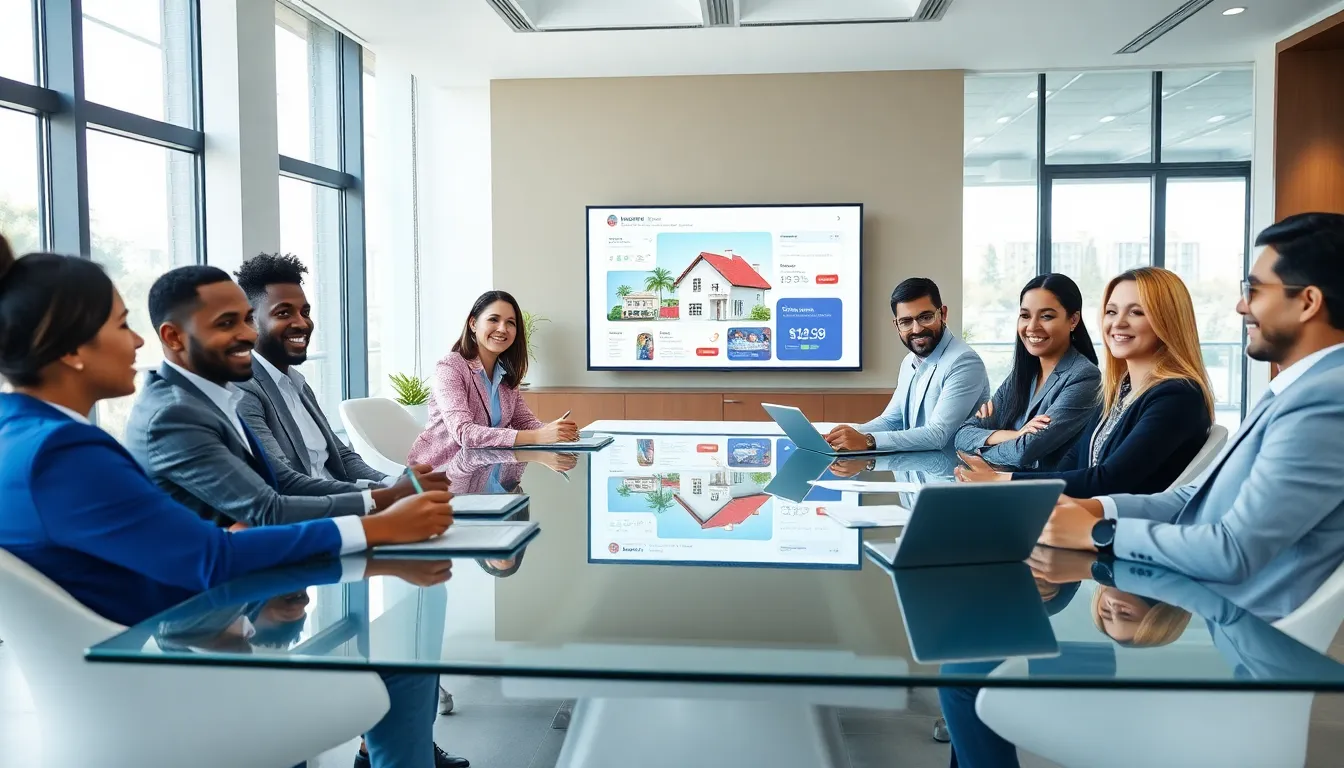 diverse real estate team collaborating in a modern office.
