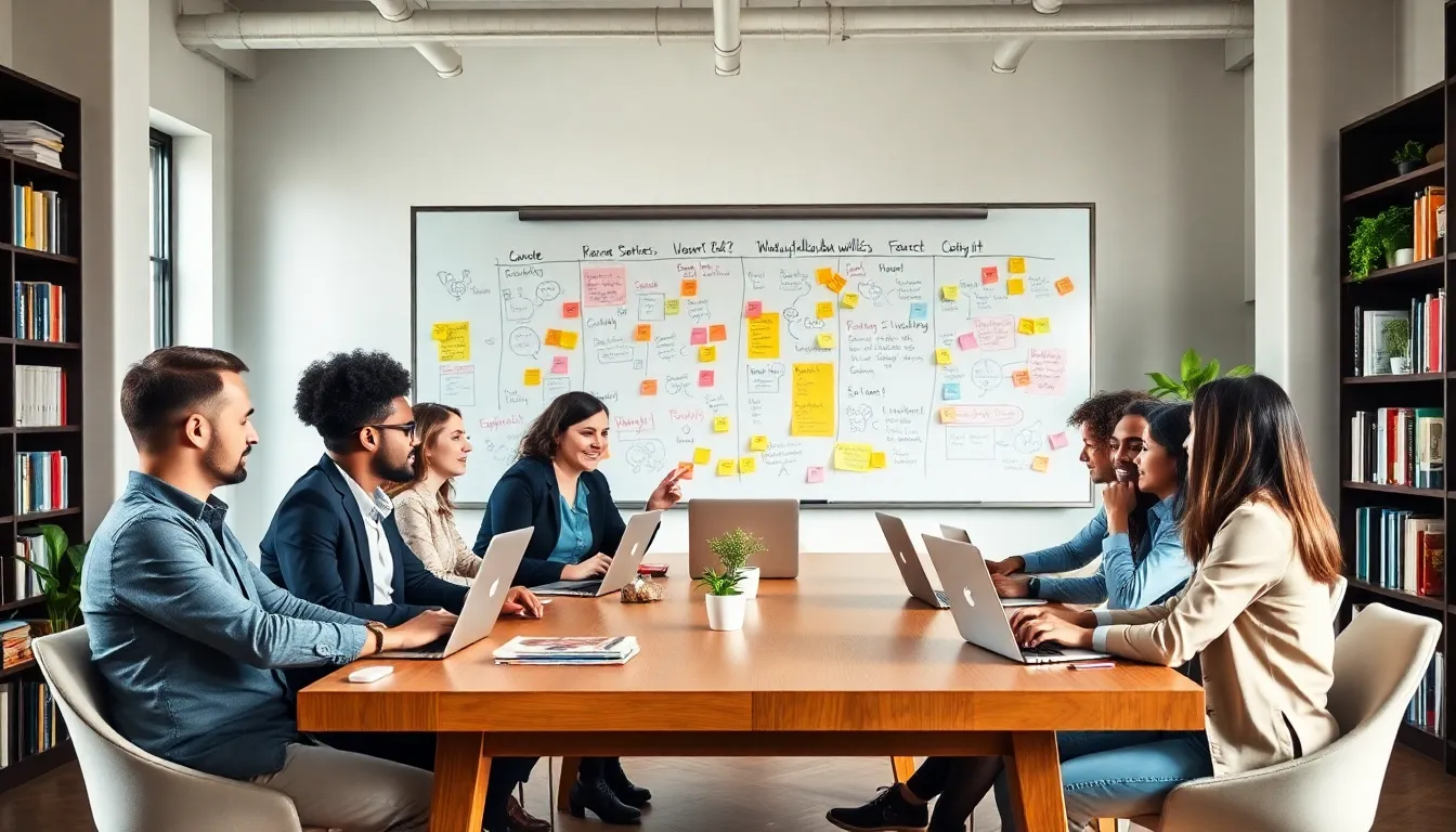 diverse team collaborating in a modern creative workspace.