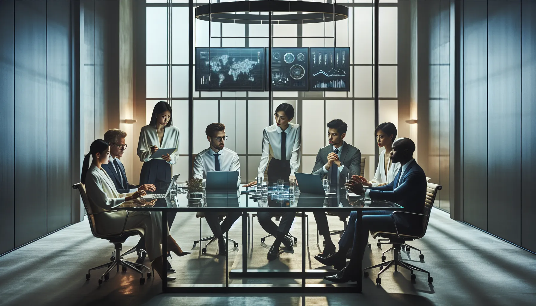 diverse professionals discussing future trends in a modern office.