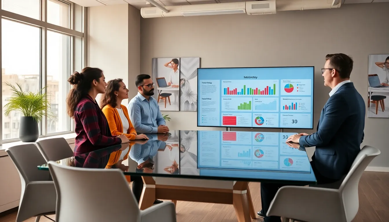 diverse team collaborating in a modern digital marketing office.