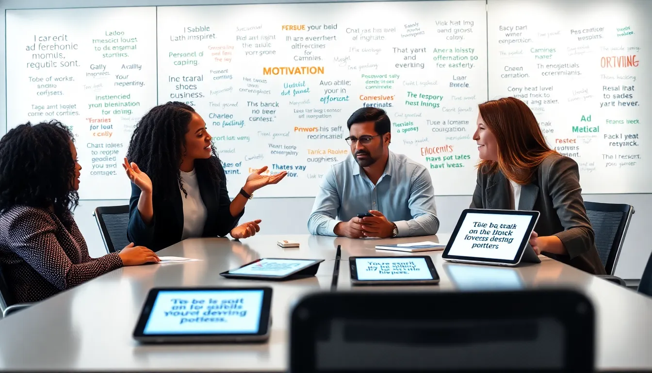 diverse team discussing motivation in a modern office setting.