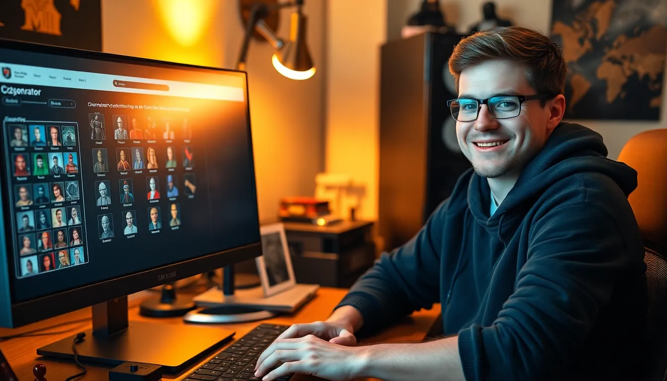 A gamer using Ck2generator on a computer in a cozy office.