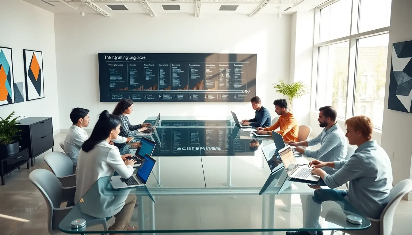 diverse team of programmers collaborating in a modern office.