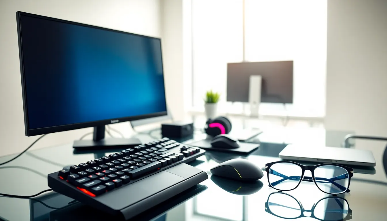 modern office with essential computer accessories for work and gaming.