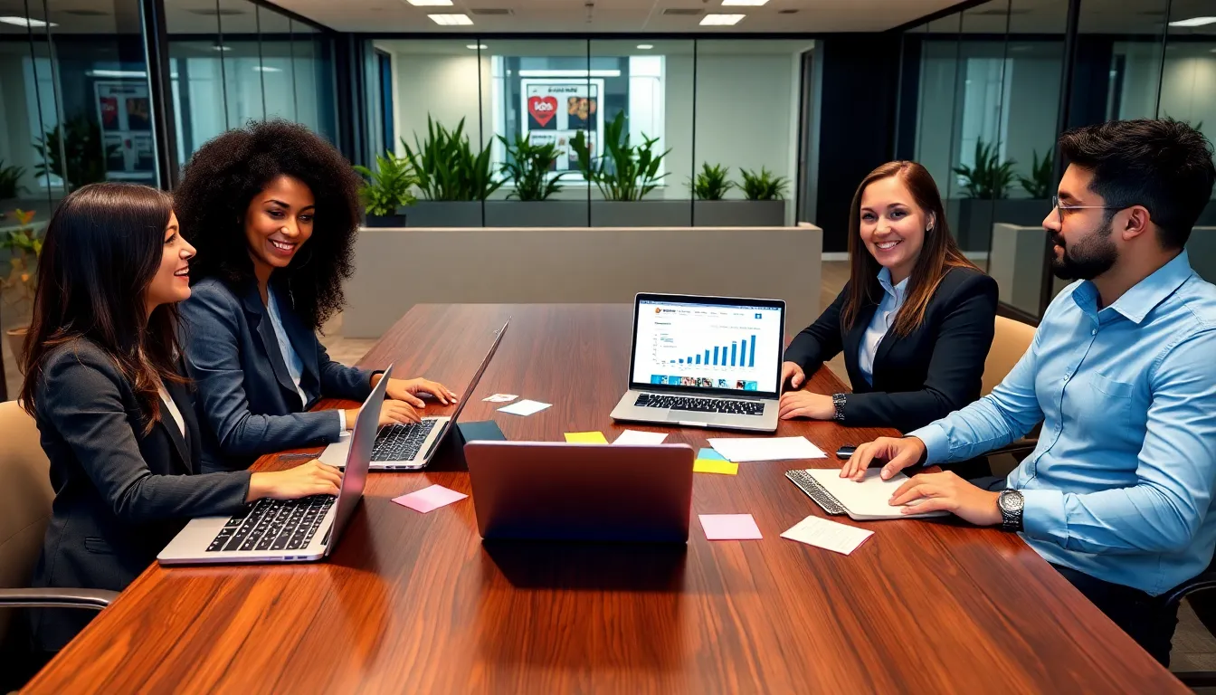 diverse team collaborating in a modern workspace on digital trends.