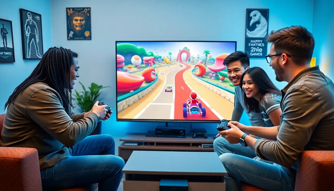 friends gaming together on a PlayStation 4 in a modern setting.