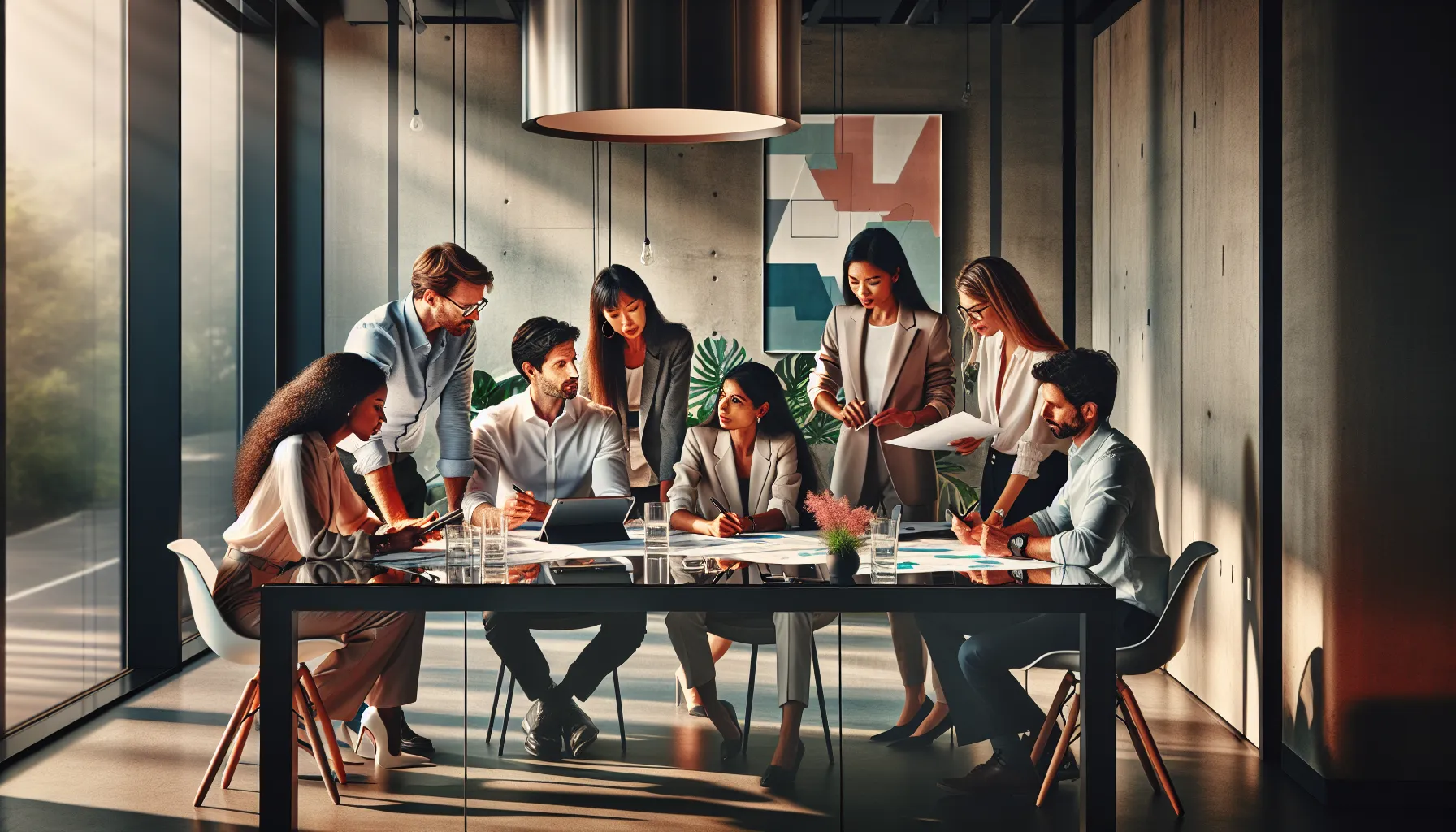 diverse team collaborating in a modern workspace for CloudySocial.