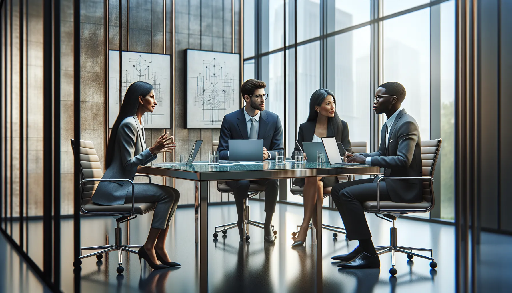 diverse professionals engaging in discussion around a conference table.