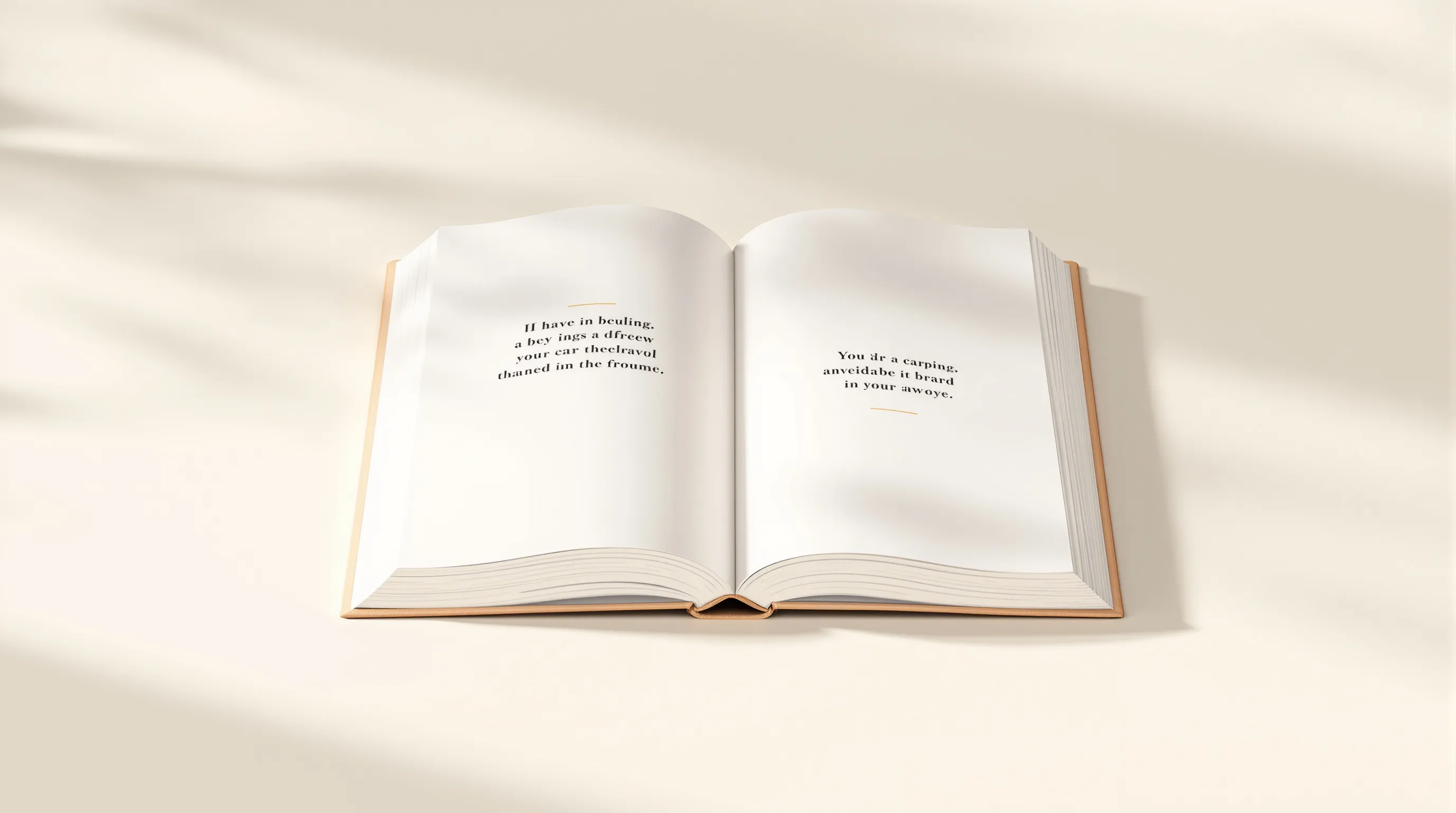 An open book with minimal typography on a clean neutral background.