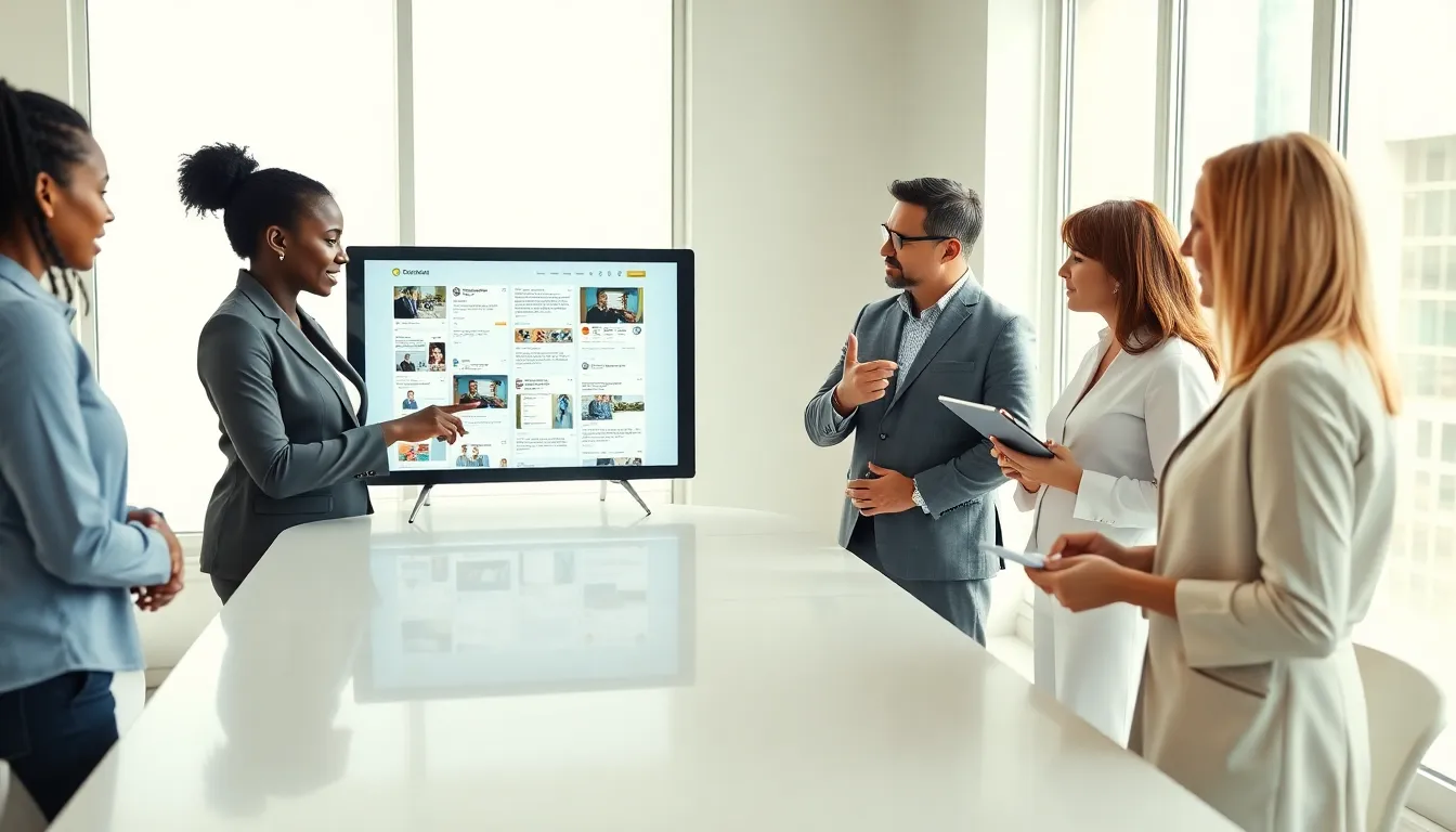 diverse team discussing ethics in social media in a modern office.