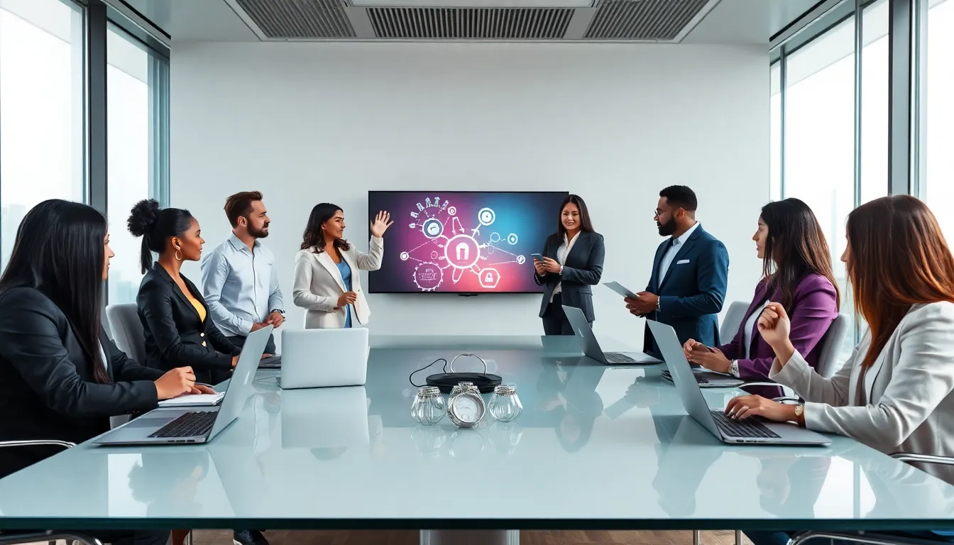 diverse professionals discussing Rfxfhjdcmrf in a modern conference room.