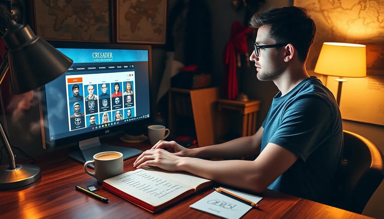 a gamer customizing characters on a computer for Crusader Kings II.