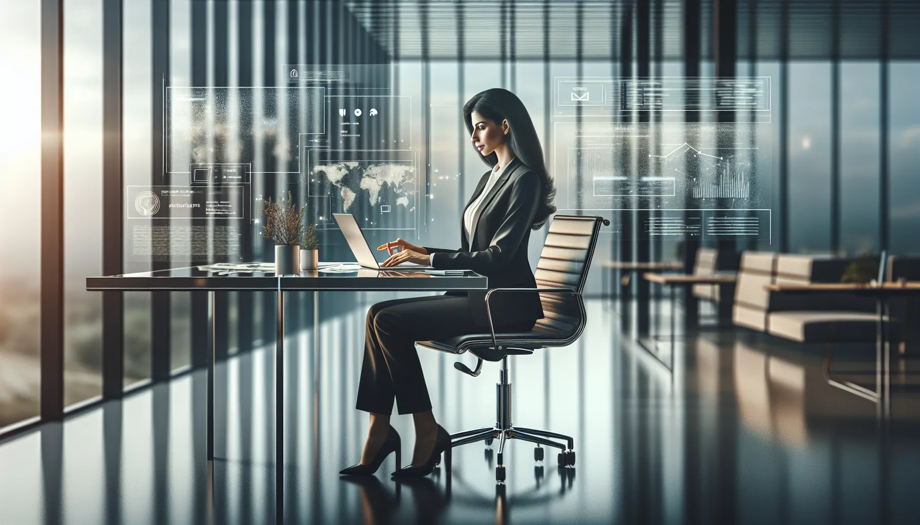 professional at a desk focused on contact information communication.