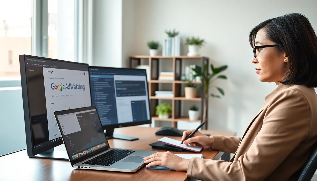 AdWords freelancer analyzing data in a modern home office.