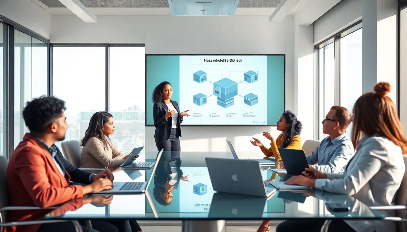 diverse team discussing advanced technology concepts in a modern office.