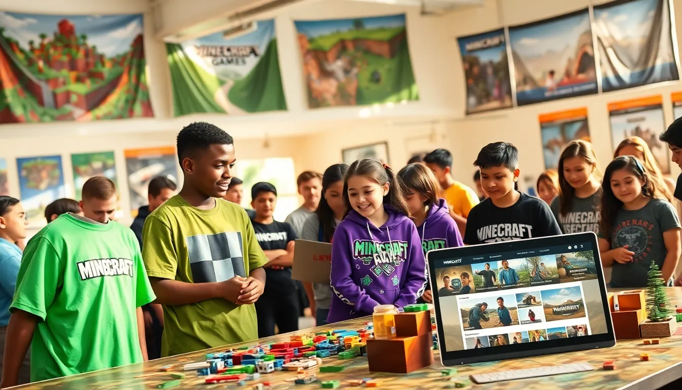 a group of young players engaged in Minecraft game discussions.