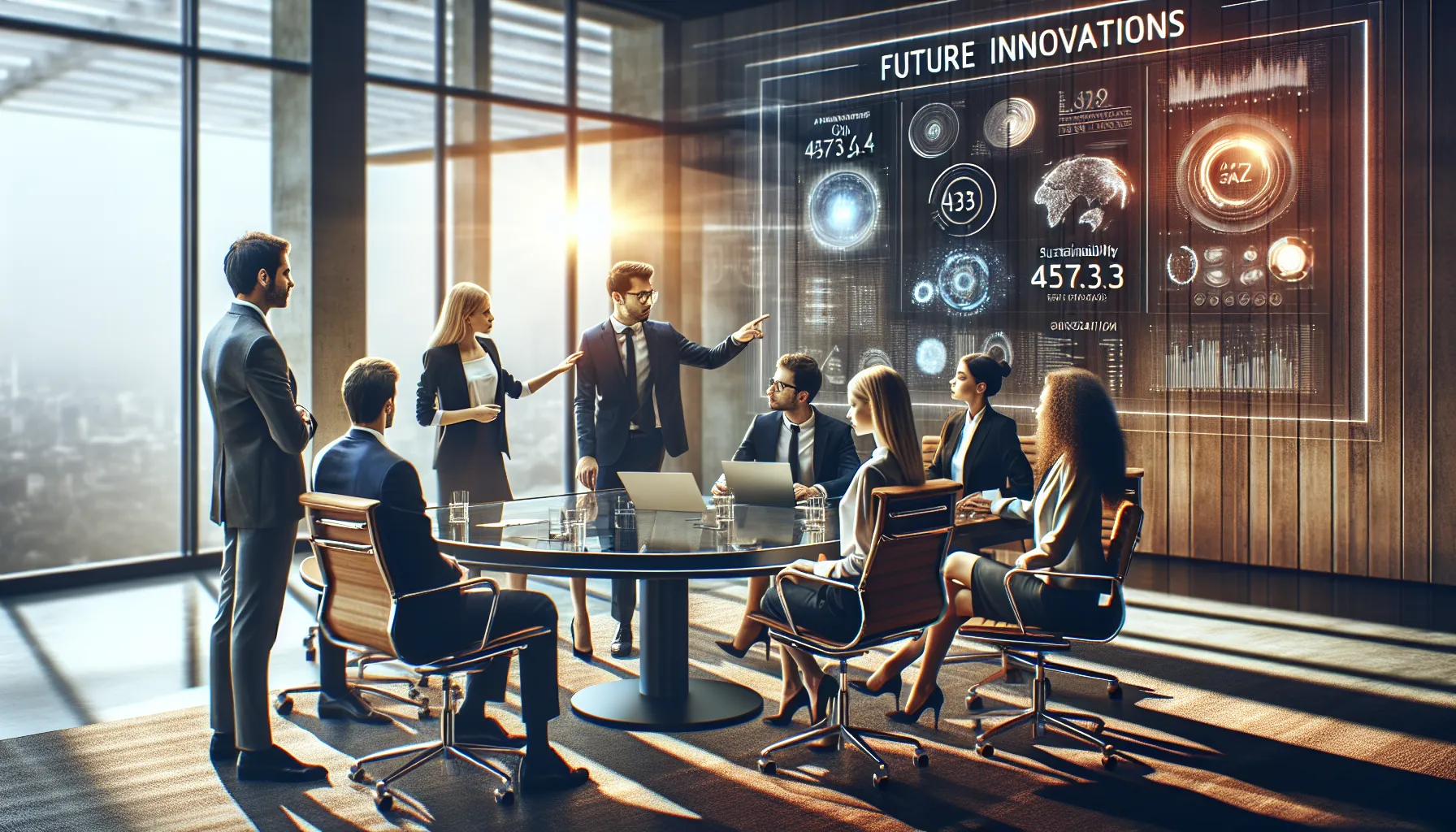 diverse team in a bright office discussing future innovations.