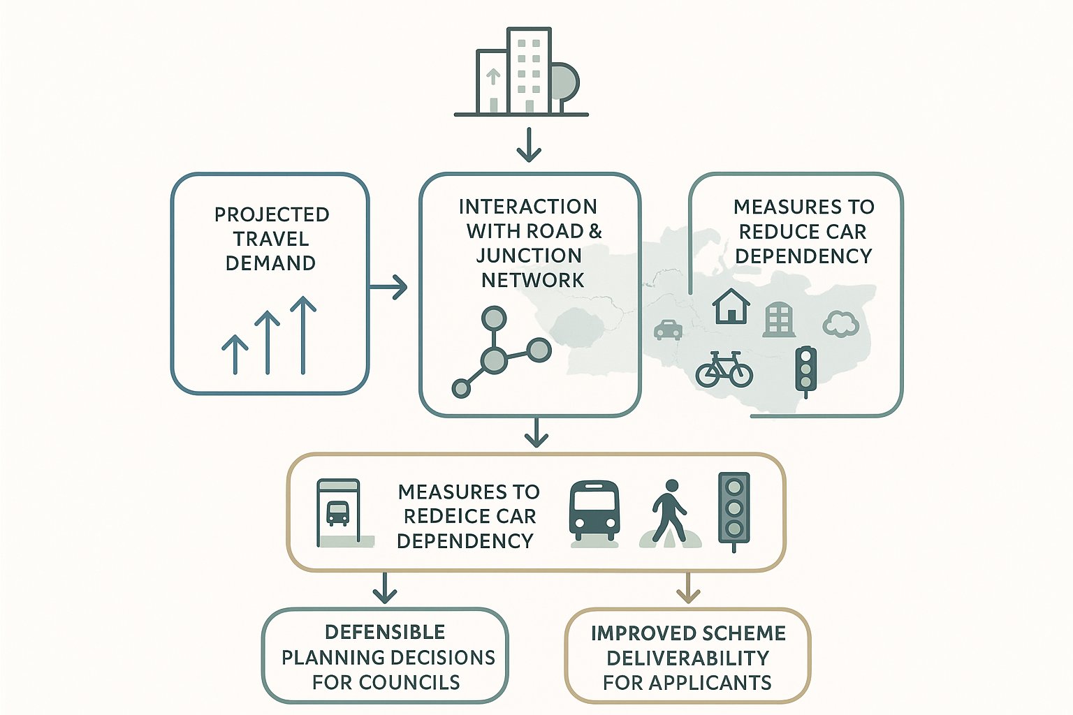 Infographic showing how transport planning shapes development decisions in Canterbury.