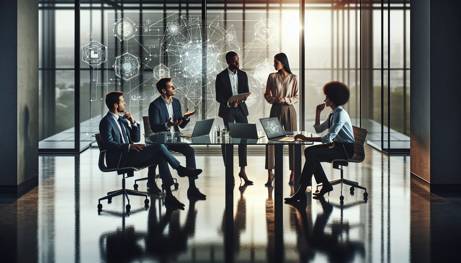 diverse team discussing innovative frameworks in a modern office.