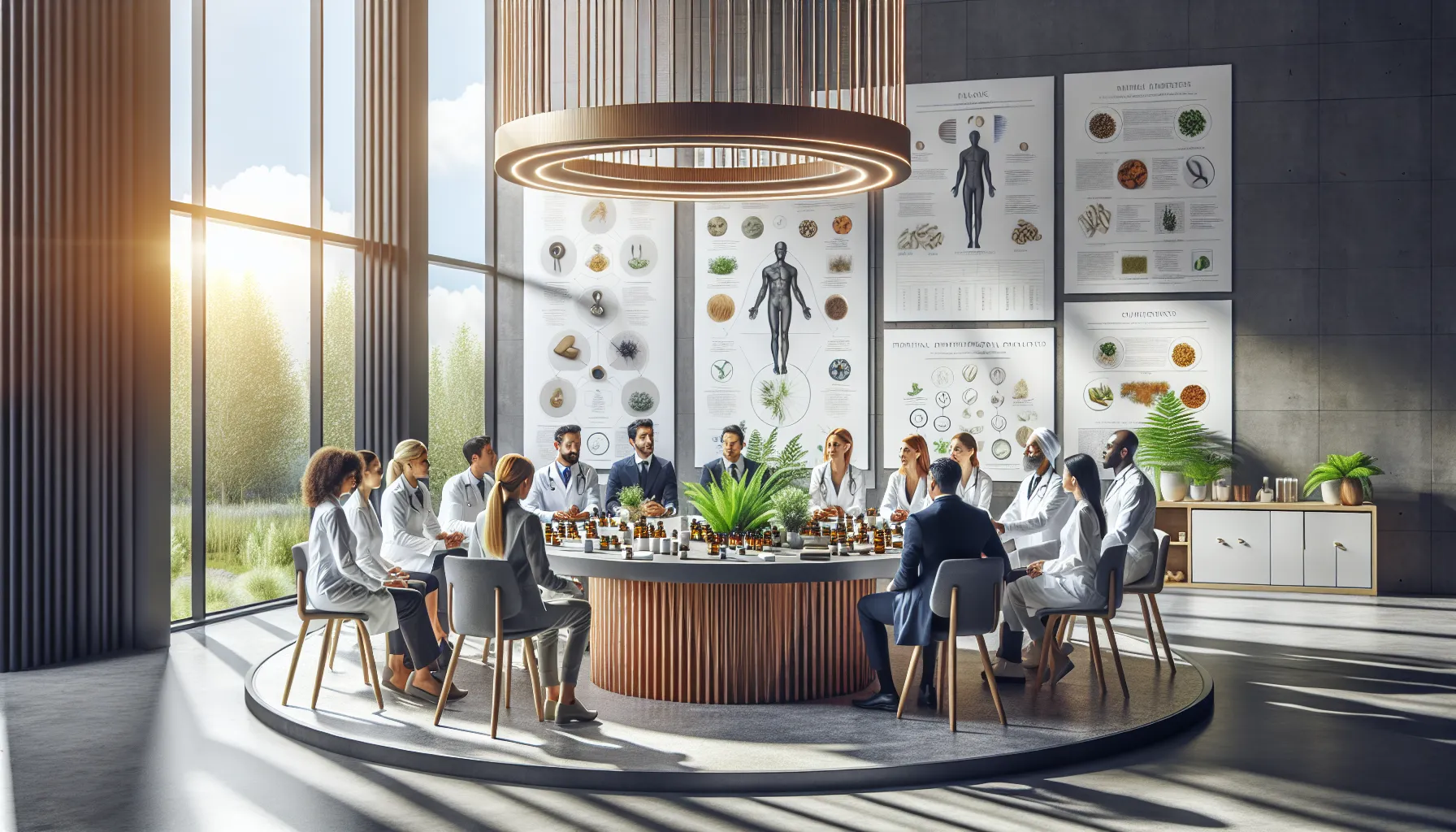 diverse health professionals discussing holistic wellness strategies.