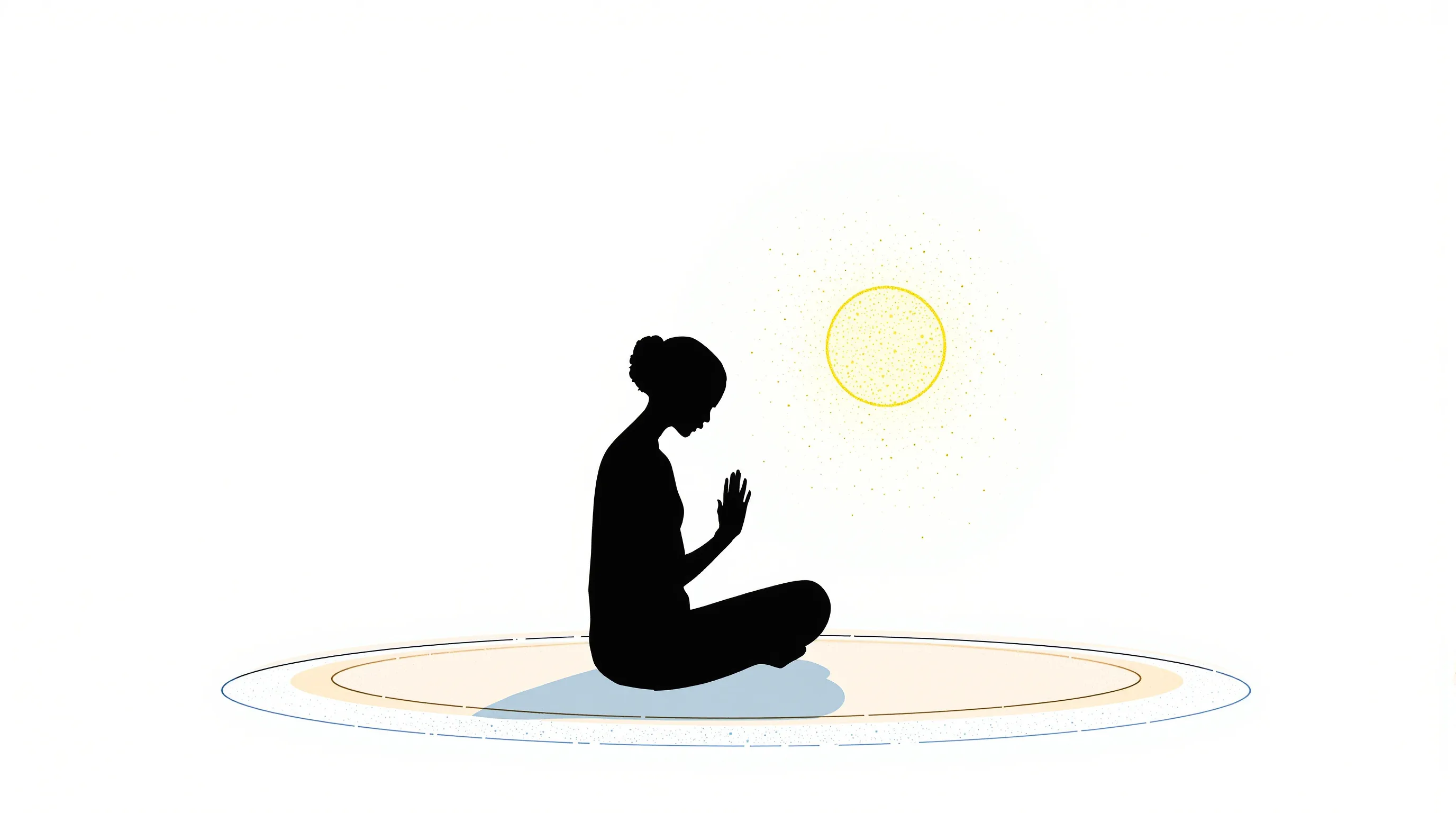 a person sitting in prayerful gratitude at sunrise