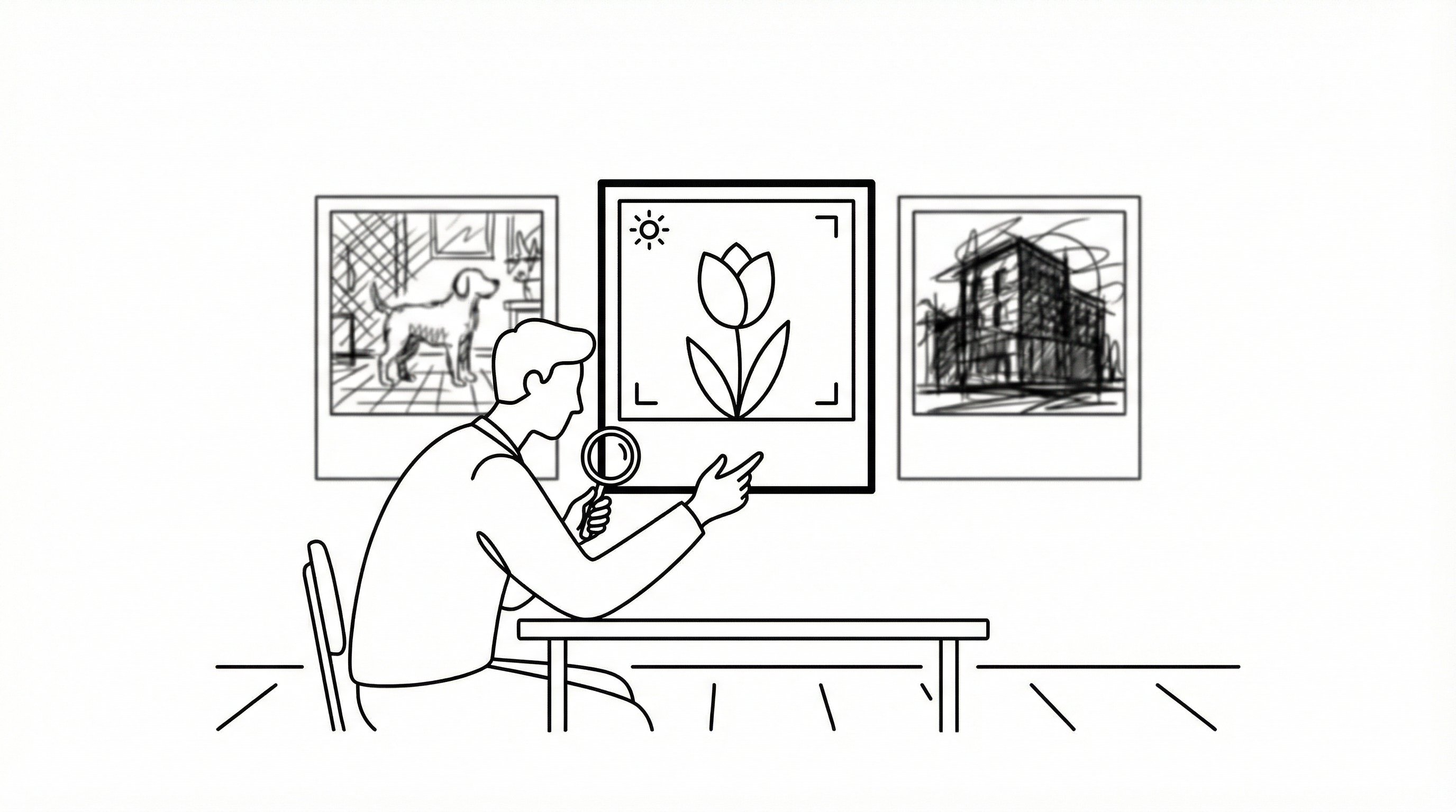 Person choosing the clearest photo for a printable coloring page.