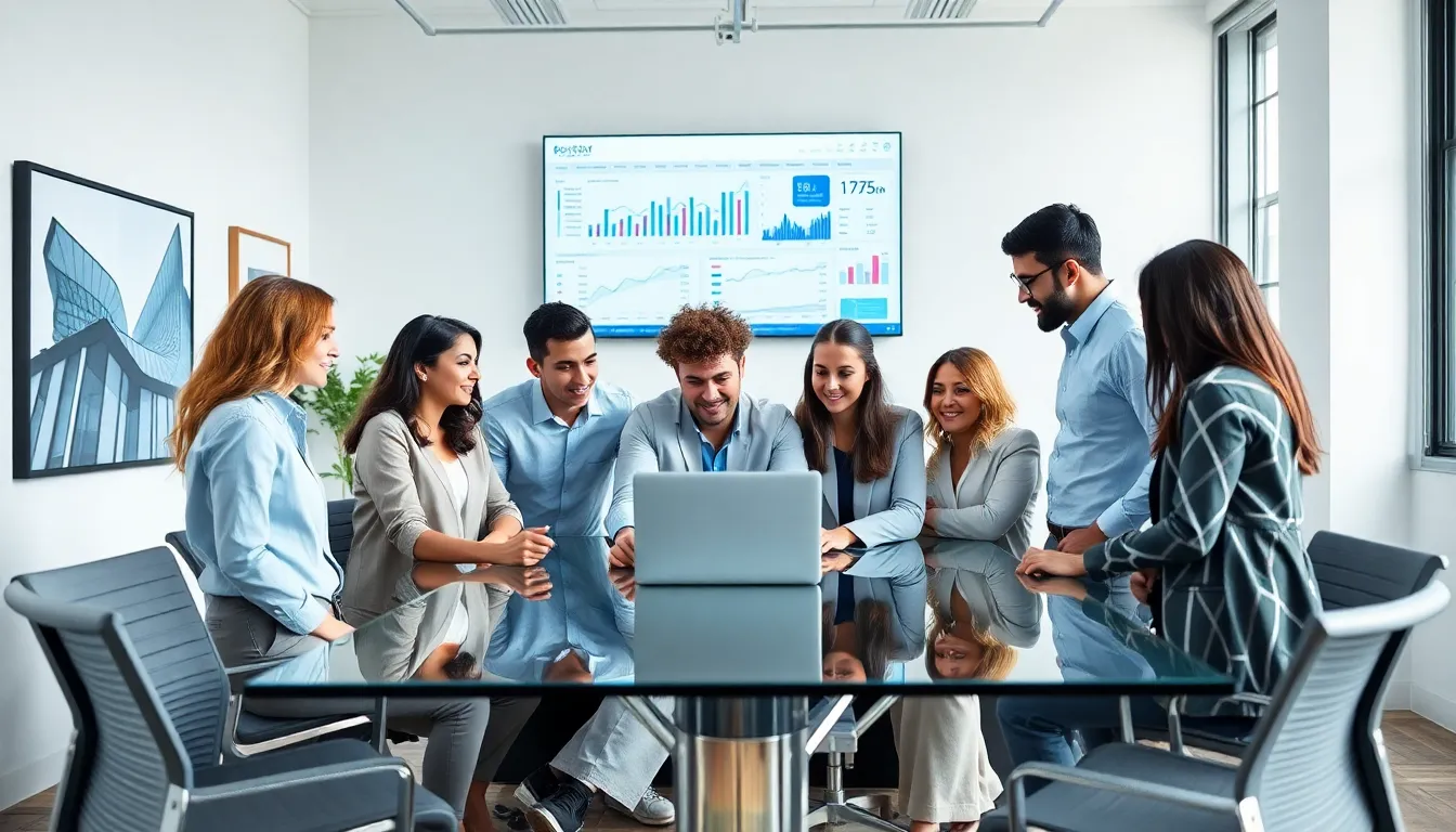 diverse team collaborating in a modern real estate office