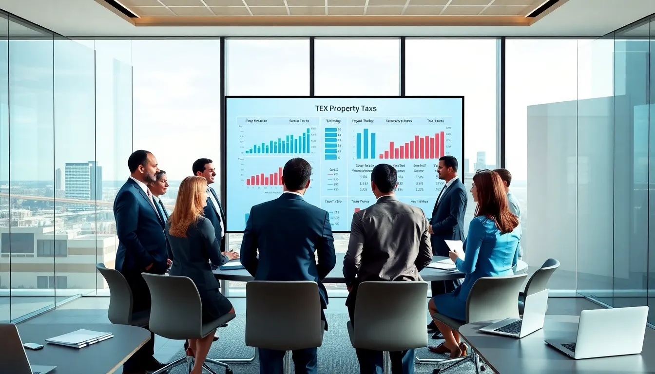 diverse officials discussing property taxes in a modern conference room.