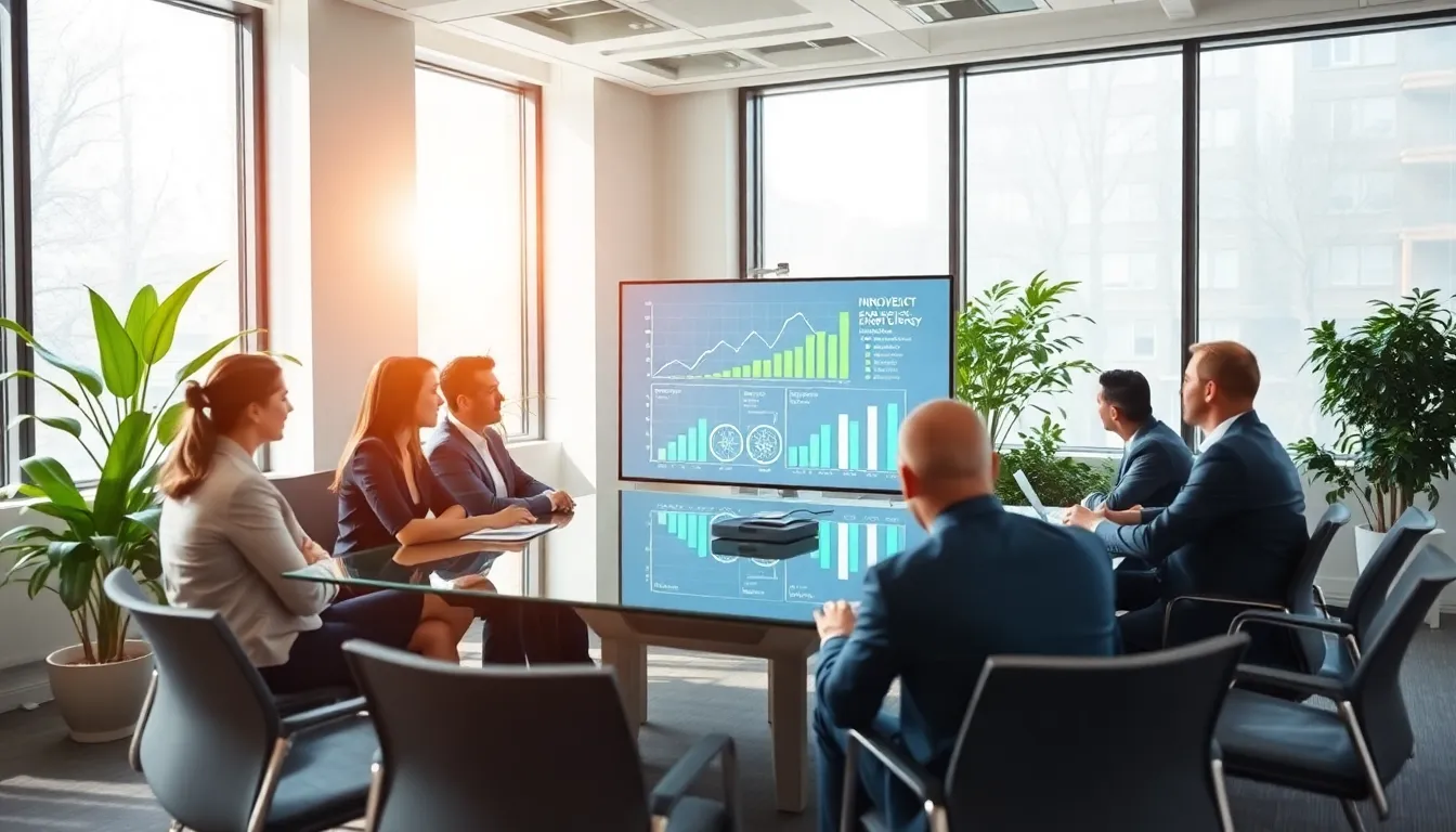 diverse professionals collaborating in a modern office on energy solutions.