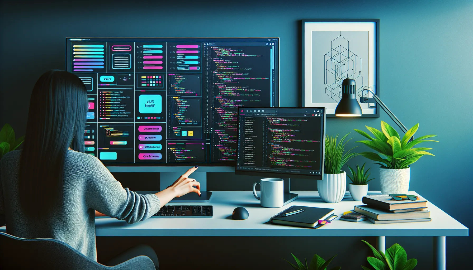 A workspace illustrating frontend and backend development activities.