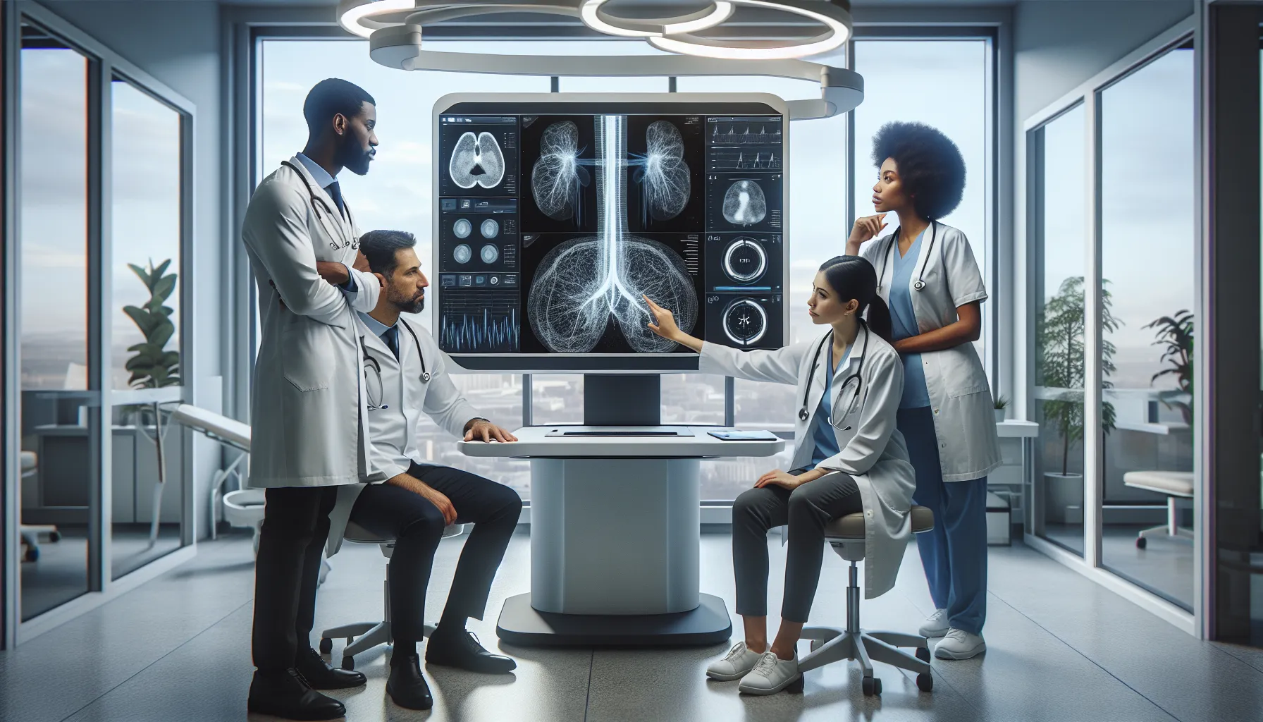 healthcare professionals collaborating over Intas FFR data in a modern setting.